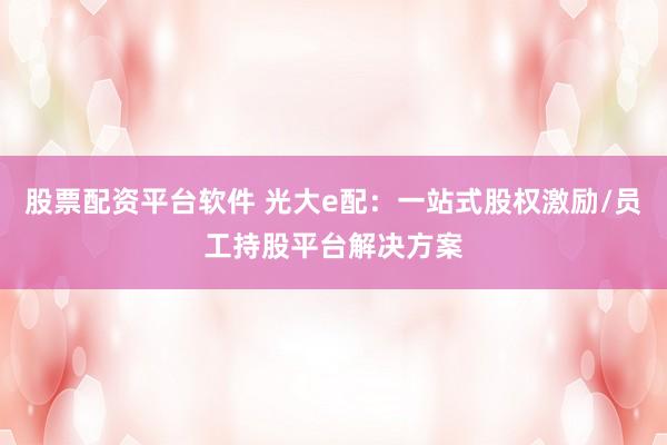 股票配资平台软件 光大e配：一站式股权激励/员工持股平台解决方案