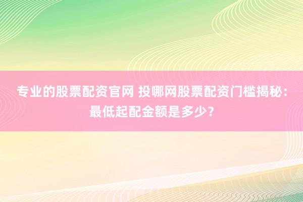 专业的股票配资官网 投哪网股票配资门槛揭秘：最低起配金额是多少？