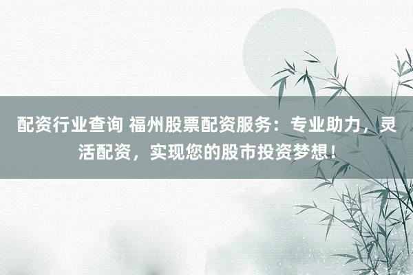 配资行业查询 福州股票配资服务：专业助力，灵活配资，实现您的股市投资梦想！