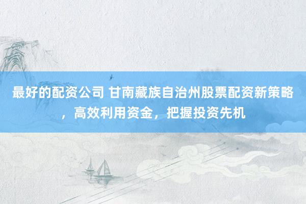 最好的配资公司 甘南藏族自治州股票配资新策略，高效利用资金，把握投资先机